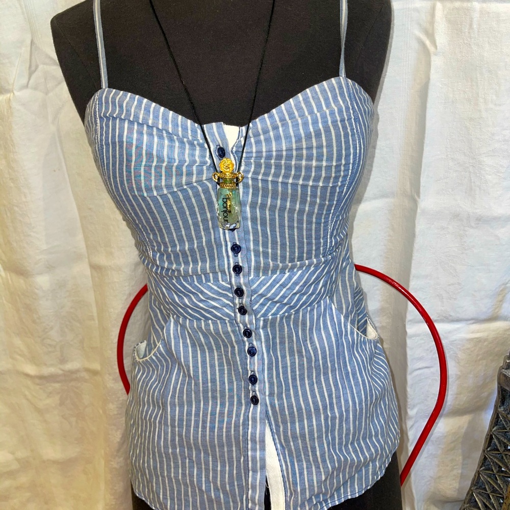 Free People Top Blue &White Stripe Blouse Button S